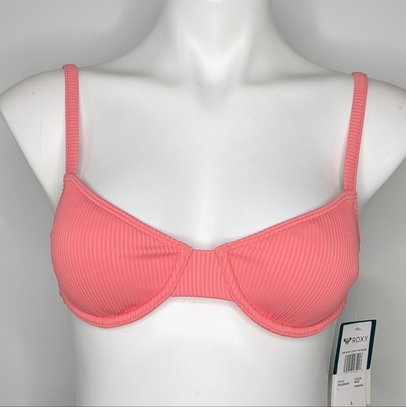NWT Roxy coral ribbed underwire bikini top w removable pads S - Picture 1 of 8